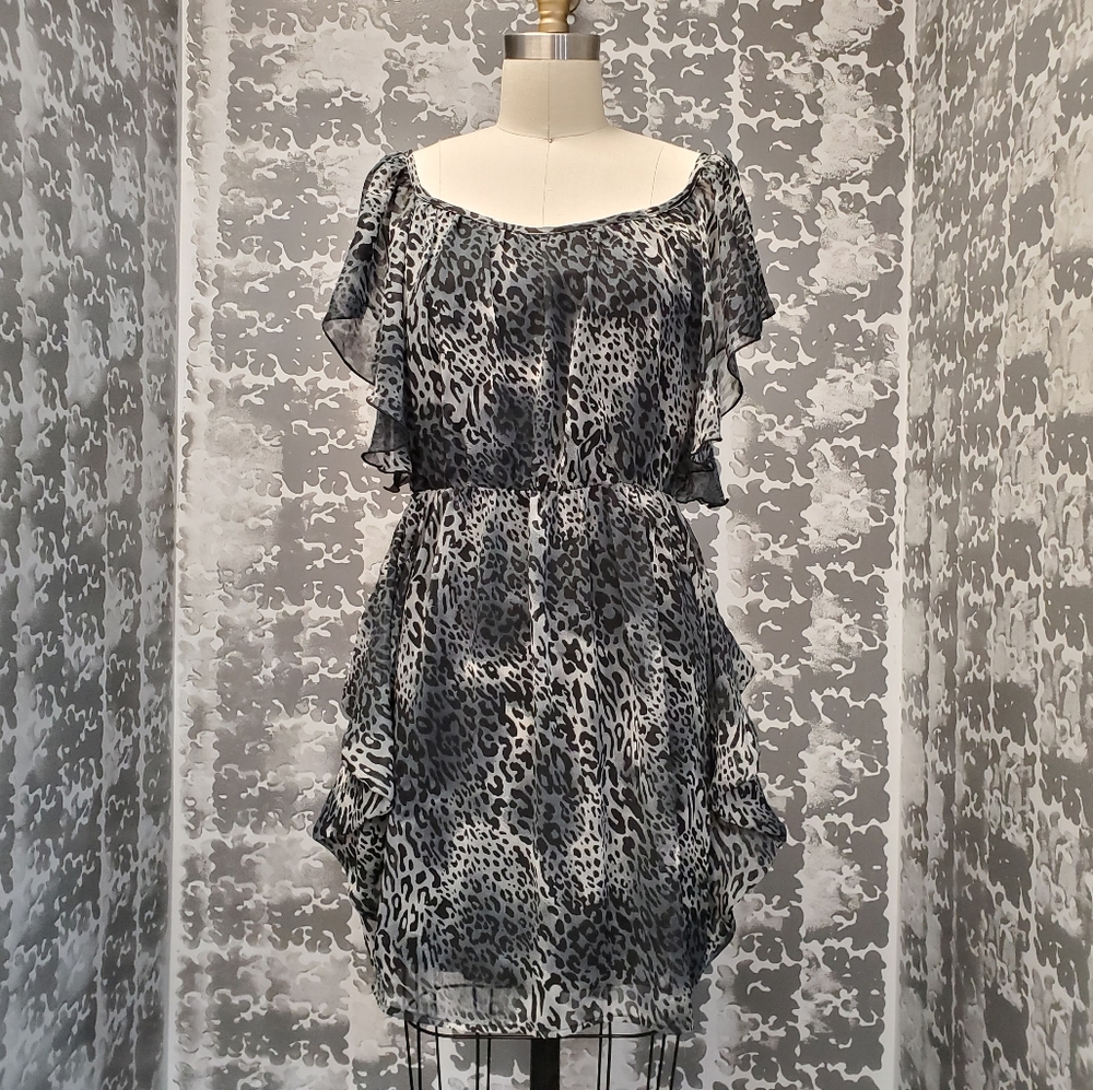 Animal print black and Grey flounce dress